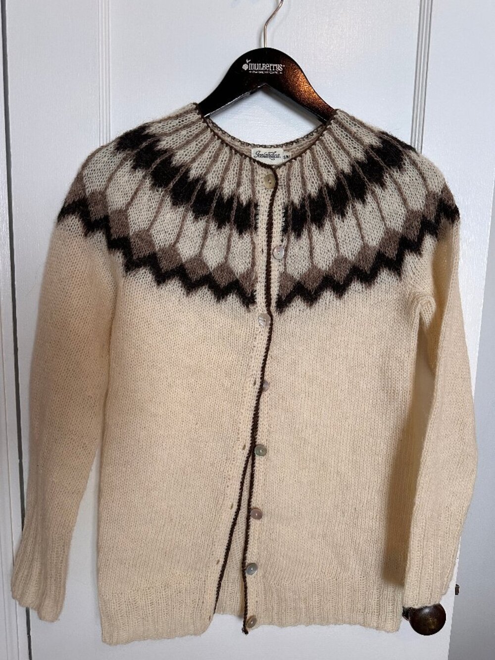 Icelandica Ivory 100% Wool Cardigan, S/M